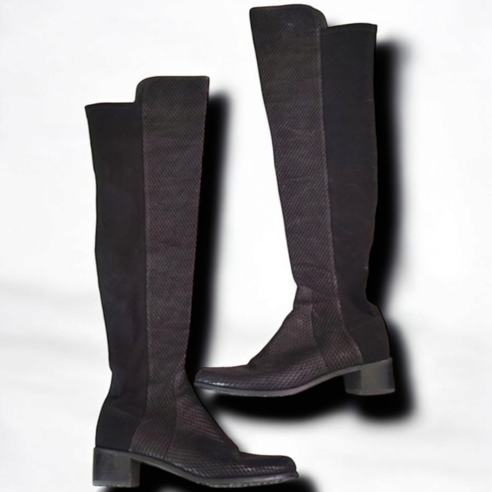 STUART WEITZMAN RESERVE PYTHON OVER THE KNEE BOOT IN BLACK $795